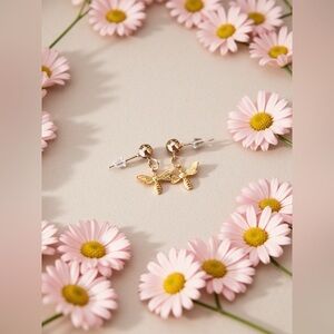 Tiny Gold Toned Bee Drop Earrings - Dainty Honeybee Charms Teeny Tiny